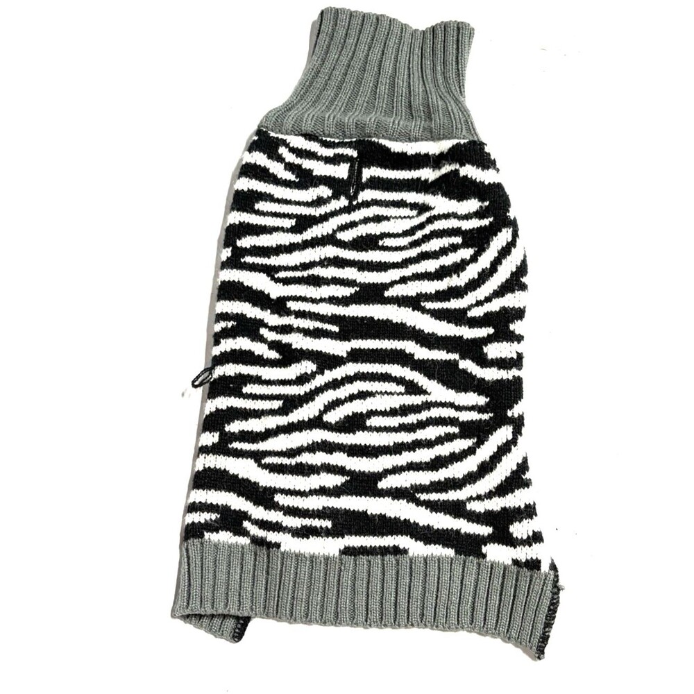 Turtleneck Zebra Print Sweater for Pets. Warm Cozy - Leash Hole y2k Dog Size Med